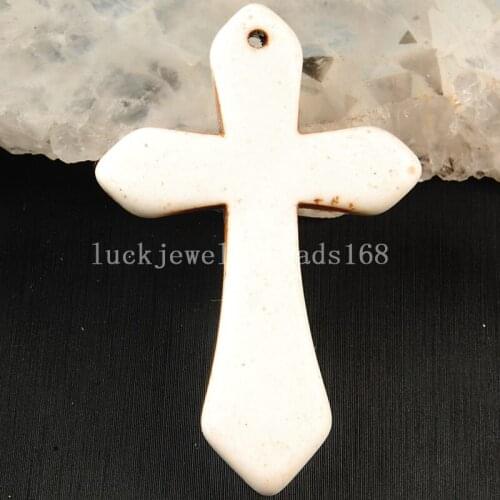 Free Shipping Women Fashion Jewelry 29x44mm White Howlite Cross Pendant Bead C3585