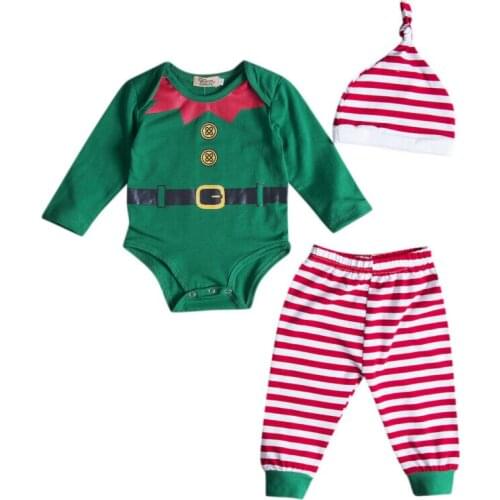Newborn Baby Boys Girls Bodysuit Xmas Clothing Set Tops Pants Hat Outfits Set 3 pcs New Year Christmas Clothes 0-24M