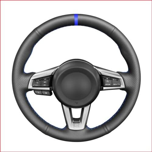 Blue Marker Black Artificial Leather Steering Wheel Cover for Mazda MX5 MX-5 2016 2017 2018 2019 2020