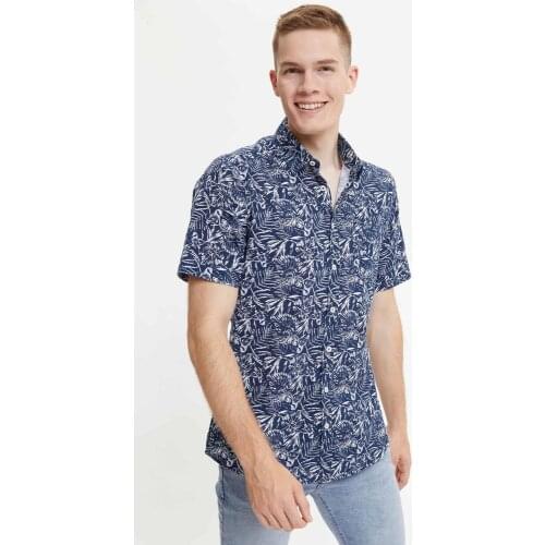 DeFacto Floral Pattern Slim Fit Short Sleeve Summer New Season 2021 Fashion 100% Cotton Mens Shirt S5615AZ20HS