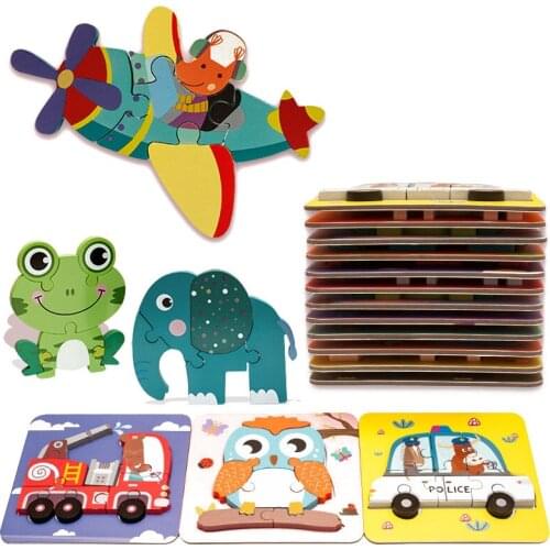 Montessori Toys 3D Puzzle Montessori Materials Wooden Educational Toys For Children Cartoon Match Blricks Learning Toy For Kids