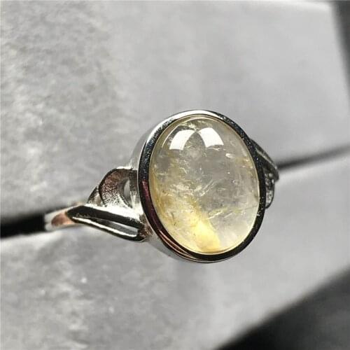 Real Natural Gold Rutilated Quartz Ring Jewelry For Woman Lady Man Crystal 12x10mm Beads Silver Gemstone Adjustable Ring AAAAA