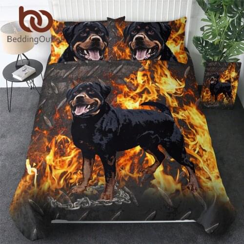 BeddingOutlet Rottweiler Bedding Set 3D Printed Kids Boys Duvet Cover Fire Dog Bed Set Animal Bedclothes Home Textiles Dropship