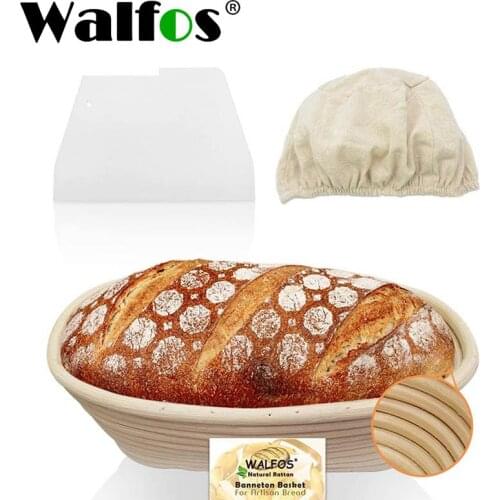 Walfos 10 inch Oval Banneton Proofing Basket Set - French Style Sourdough Bread Basket, Included 100% Natural Rattan
