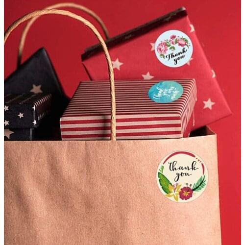 500pcs Round Labels Flower Thank You Packaging Stickers for Candy Gift Box Bag QX2E