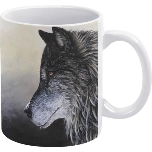 Amarug White Mug Coffee Mugs Girl Gift Tea Milk Cup Mugs Wolf Grey Wolf Wildlife Animal Wolf Profile Husky Wild Animal