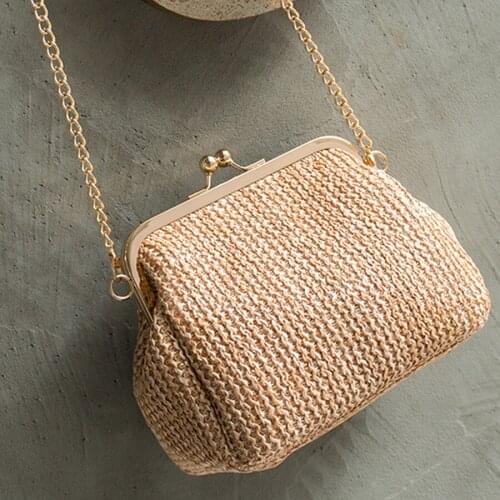 Summer Chain Straw Rattan Handbags Women Beach Travel Shell Crossbody Messenger Bag Ladies Boho Evening Party Shoulder Bags