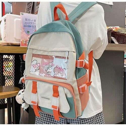 Summer Waterproof Nylon Women Backpack with Transparent Front Pocket Large Capacity Travel Rucksack School Bags for Teenage Girl