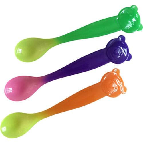 3 Colors Temperature Sensing Spoon for Kids Boys Girls Silicone Spoon Feeding Baby Spoons Baby care set Feeding Spoon