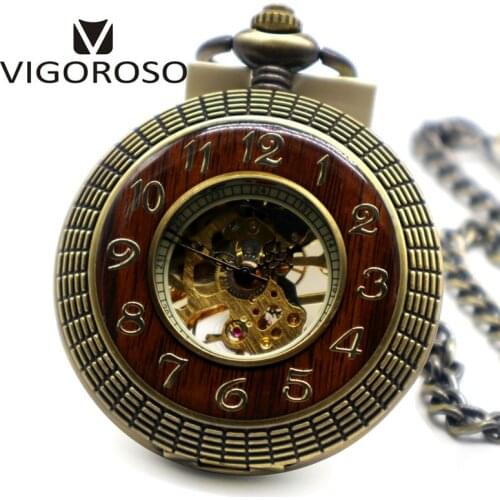 Mechanical Pocket Watch Steampunk 2018 Retro Design Bronze Necklace Fob Watch Gift Mens Hand winding Pocket Watches Round Dial