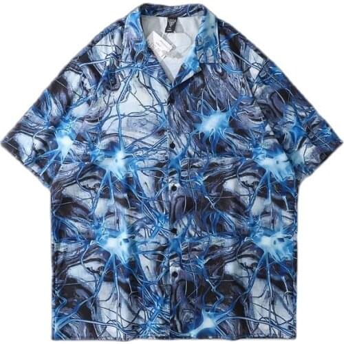 High Street Lightning Thorns Printed Punk Oversized Shirt Men Hip Hop Short Sleeve Summer Hawaiian Dress Women Vintage Clothes