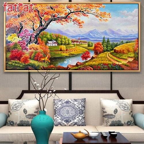 FATCAT Autumn abstract landscape Diy Diamond Painting Full square round drill 5d Embroidery sale Mosaic kits decoration AE2433