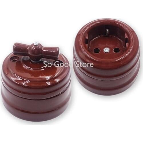 Set Home Improvement European Ceramic Knob Switch Socket Wall Lamp Switch Outlet