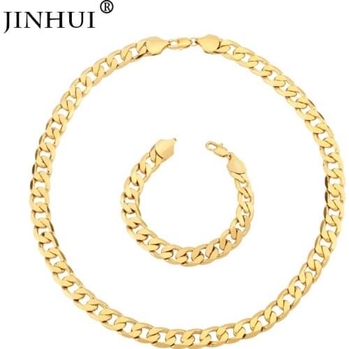 Jin Hui Gold Necklaces Jewelry set Necklace+bracelet width 12mm length 60cm fashion Women Men give friends and good sisters Gift