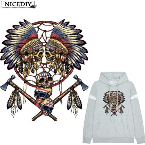 Nicediy Punk Skull Iron On Transfers Vinyl Heat Transfer Thermal Ironing Stickers On Jacket Coat DIY Patches For Clothing Indian