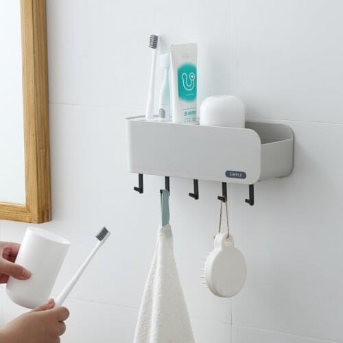 Wall Mount Toothbrush Holder Plastic Bathroom Storage Rack Toothpaste Toothbrush Holder with Hook Bathroom Accessories Set