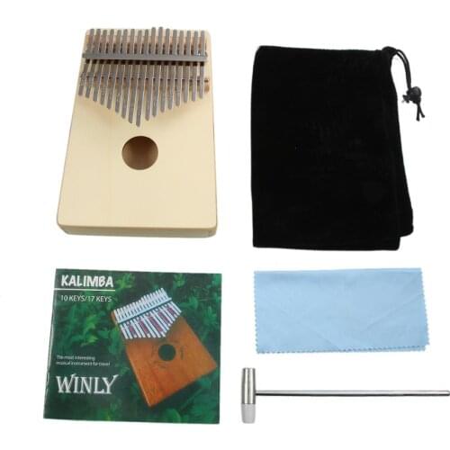 Newest 17 Key Kalimba Thumb Piano Single Flat Board Pine Mbira Keyboard Musical Instrument with Tuning Hammer Polishing Cloth