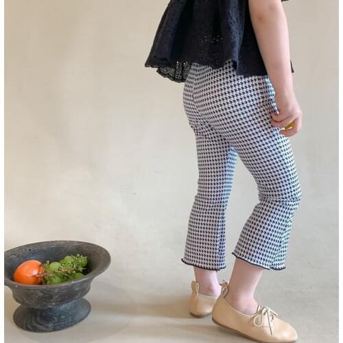 2021 summer new childrens clothing girls grid elastic pit horn 7-point pants fall clothes for kids girls pants