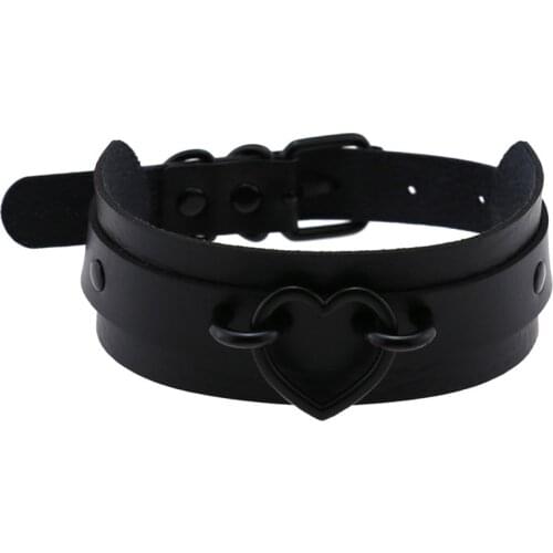 Gothic Black Heart Choker Grunge Vegan Leather Collar Choker Necklaces Necklace Chocker Necklace Halloween Jewelry