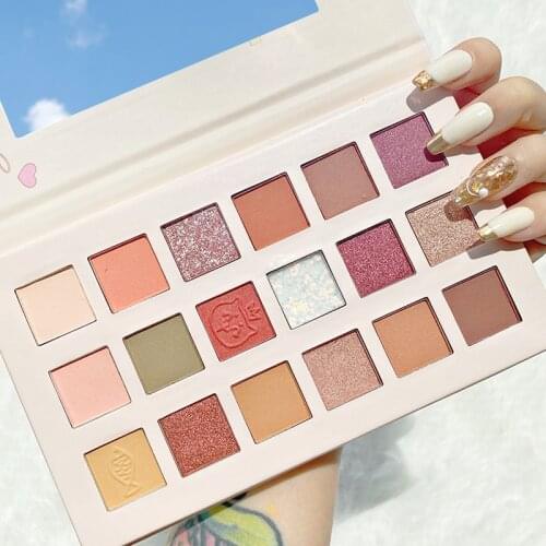 18-color Matte Eyeshadow Palette, Pearlescent Eye Plate, Sequined Eye Makeup, Cosmetic Palette, Peach Color, Milk Tea Color