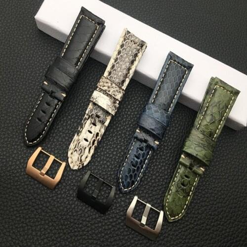 Luxury Brand 22mm 24mm White Black Green Blue real snake Calf Leather Watchband for Panerai strap watch band pin buckle tool