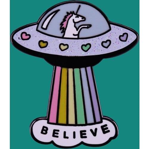 Believe Spacecraft Enamel Pins Brooch Collecting Rainbow Lapel Badges Men Women Fashion Jewelry Gifts Adorn Backpack Collar Hat