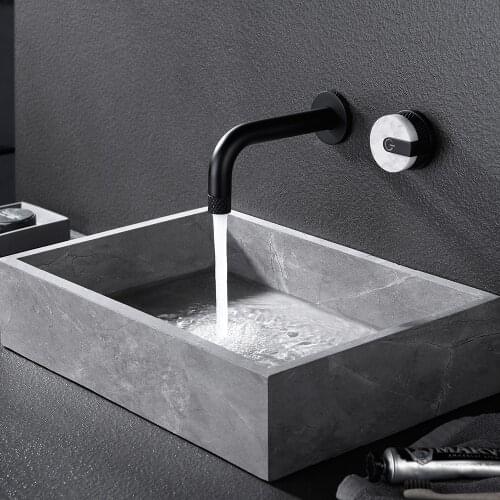 SKOWLL Bathroom Faucet Wall Mounted Matte Black 360 Swivel Spout Bathtub Faucet Single Handle 2 Hole Lavatory Faucet Mixer Tap