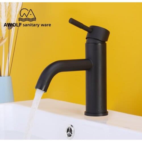 Basin Faucet Bathroom Sink Faucet Stainless Steel Single Handle Single Hole Deck Mounted Matte Black Hot Cold Mixer Tap ML8016