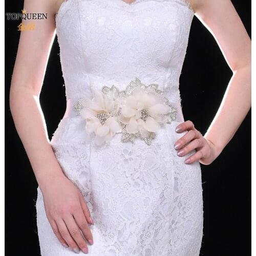 TOPQUEEN S494 Wedding Flower Belt Maternity Dress Rhinestone Belts Blue Luxury Woman Belt Long Party Dress for Wedding Prom Belt