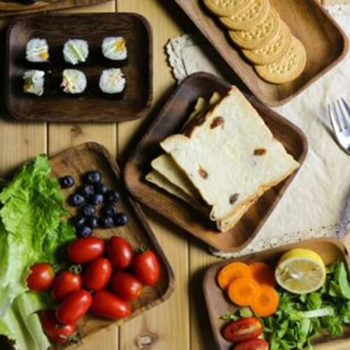 Creative Acacia Wooden Tray Dinner Plate Food Dessert Tea Plate Round Square Rectangle Solid wood fruit plate dessert dish