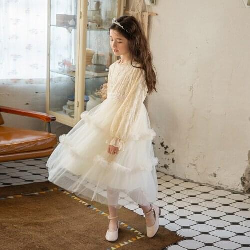 4 To 14 Years Kids and Teen Girls Spring Mesh Patchwork Princess Dress 2021 New Children Retro Clothing Elegant Fashion, #9335