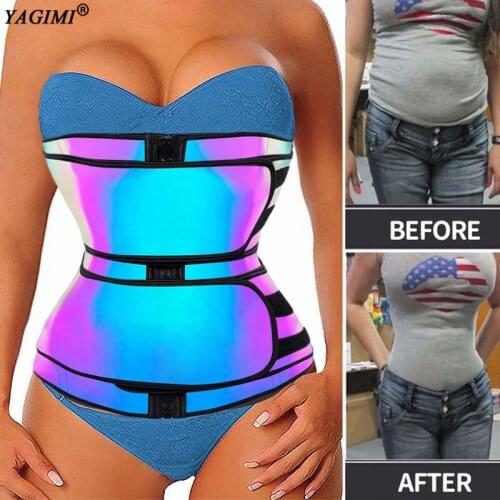 YAGIMI Women 100% Latex Reflective Waist Trainer Body Shaper Shapewear Slimming Corset Belt Colombian Girdles Workout Sweat Belt