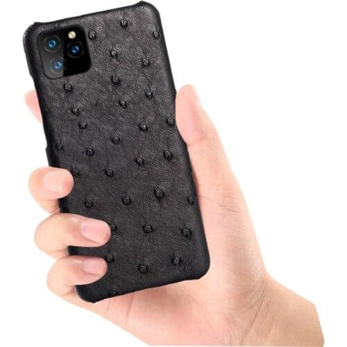 Custom Made Real Ostrich Leather Back Cover for iPhone 11 Pro Max XS Max XR X Business Pouch Big Open Phone Case Popular Pocket