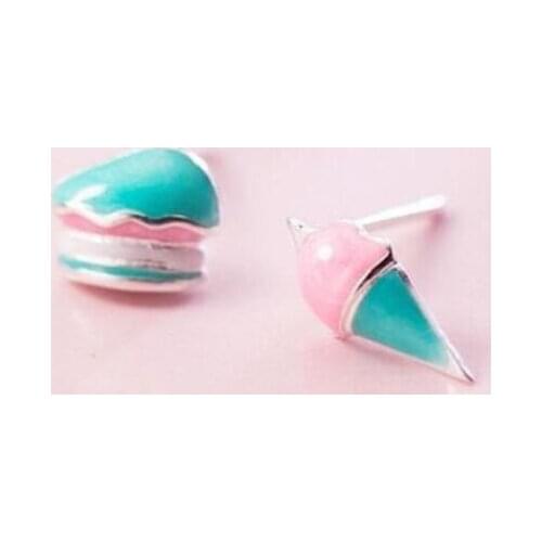 925 Sterling Silver Stud Asymmetric Cute Fresh Macarone Cake Ice Cream Fashion Earrings for INS Women Girls Jewelry Gifts SE005