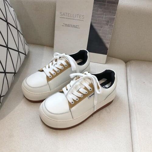 White Flat Sneakers Women Leather Running Non-slip Sneakers Spring Autumn New Fashion Round Toe Lace-up Casual Womens Shoes