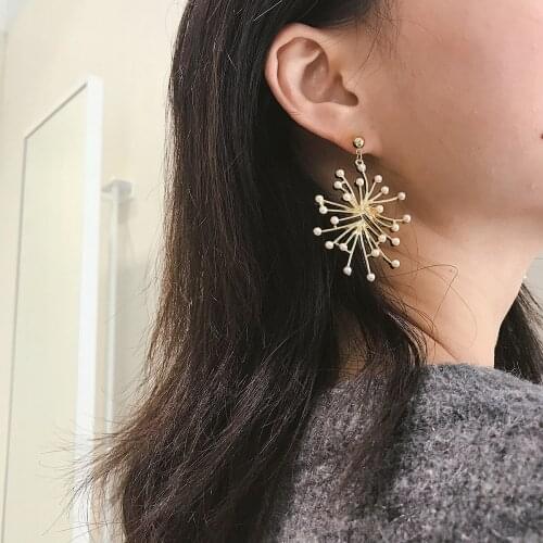JOUVAL Fashion Design Snowflake Flower Woman Earrings Gold Alloy Pearl Earrings Temperament Female Korean Jewelry Dangle Earring