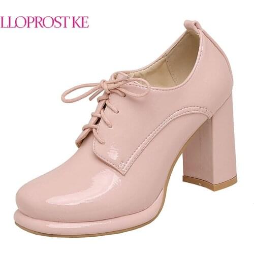 Lloprost ke 2021 Spring Block Heels For Women Pumps Ladies Thick High Heeled Shoes Lace-Up Round Toe Casual Shoes Woman