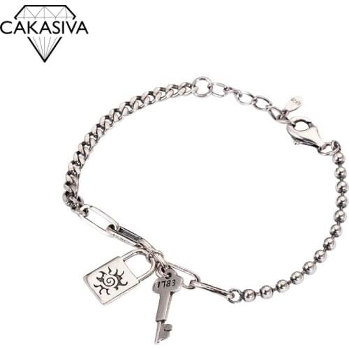 Vintage Bead Asymmetric Bracelet Female S925 Sterling Silver Bracelet Hand Chain Thai Silver Key Pendant Jewelry Birthday Gift