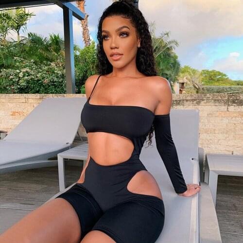 2021 Strap Sexy Hollow Out Rompers Womens Jumpsuit Skinny Summer Playsuits Women Black Casual Short Jumpsuit Gym Clothes Women