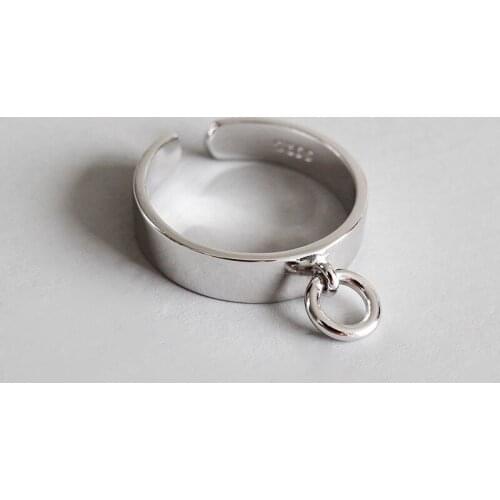 WYJZY Simple and simple glossy openwork small circle sterling silver opening ring for women fashion clothing with jewelry