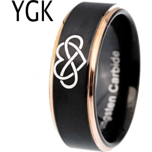Women Ring Fashion Mens Black&Rose Golden Tungsten Ring Matte Finished Classic Engagement Jewelry infinity heart Ring for Lover