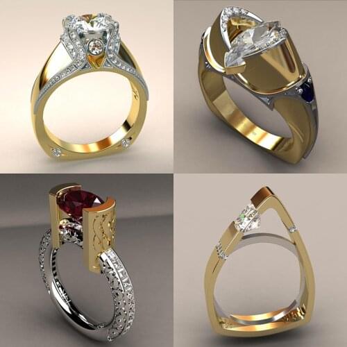 Vintage Female Zircon Stone Ring Unique Style Crystal Silver Gold Color Wedding Ring Promise Engagement Rings For Women