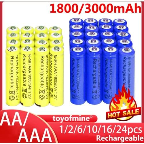 1-24pcs blue AA 3000mAh + 1-24pcs yellow AAA 1800mAh NiMH Rechargeable Battery RC MP3 Clock