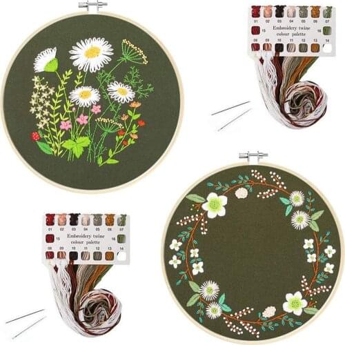 2Pcs/Set DIY Flowers Plants Daisy Floral Pattern Embroidery Tool Set With Embroidery Hoop Sewing Craft Kit