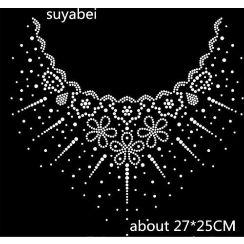 2pc/lot Neckline bowknot hot fix rhinestone motif designs iron on crystal transfers design designs iron on transfer patches