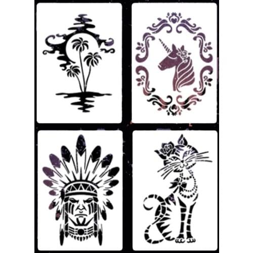 4pcs Unicorn Tabby Cat Painting Template DIY Layering Stencils Scrapbooking Coloring Embossing Album Decor Cake Mold Reusable A4