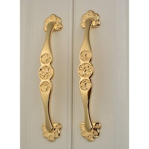 96mm 128mm modern fashion luxury win cabinet kitchen cabinet door handle bright gold carved creativity drawer cupboard knob pull