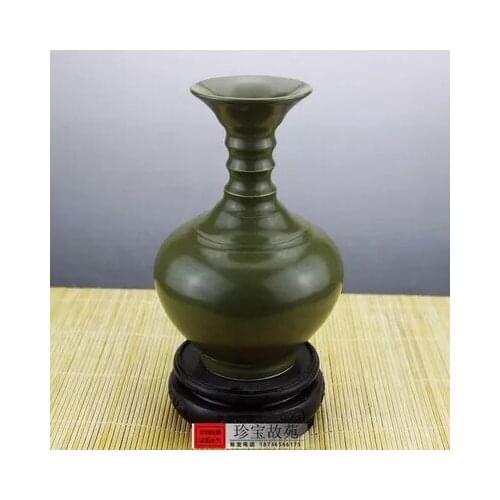 Antique porcelain, Jingdezhen tea glaze, wide mouth vase furnishings furnishings (dark green)