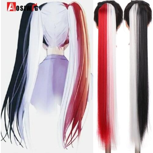 AOSIWIG Long Straight Ponytails Heat Resistant Synthetic Hair Pieces Drawstring Wrap Hair Tail Extentions Ponytail for Women