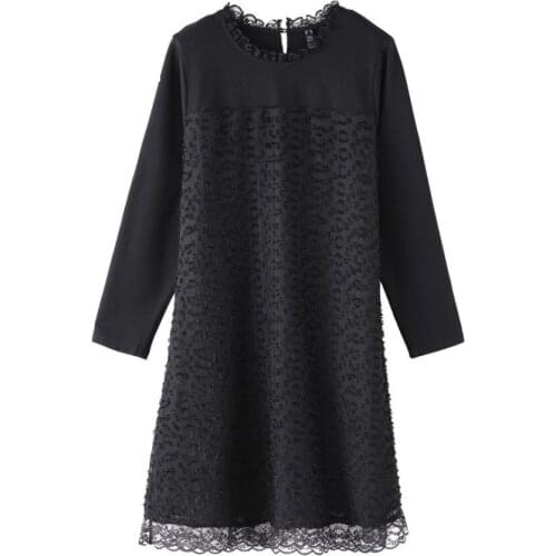 Plus Size 10XL 8XL 6XL 4XL Women Long Sleeve O Neck Spring Dress Female Lace Patchwork Slim Top Office Lady Work Wearing Dresses